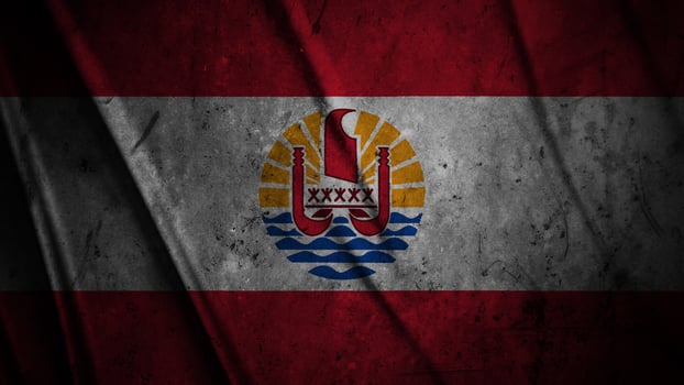 French Polynesia grunge silk flag waving in the wind background illustration, grunge textured flag on silk photo