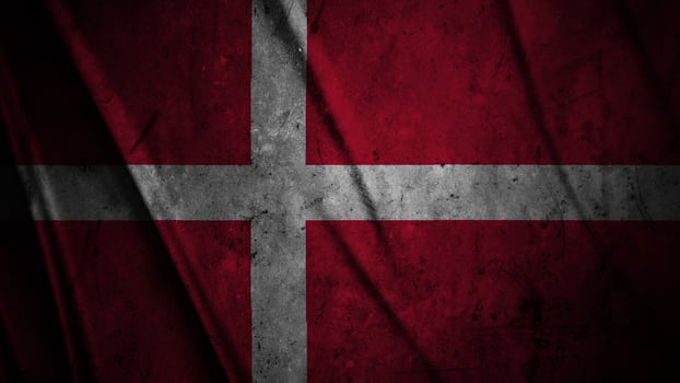 Denmark grunge silk flag waving in the wind background illustration, grunge textured flag on silk photo