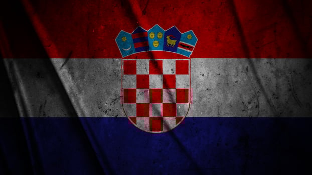 Croatia grunge silk flag waving in the wind background illustration, grunge textured flag on silk photo