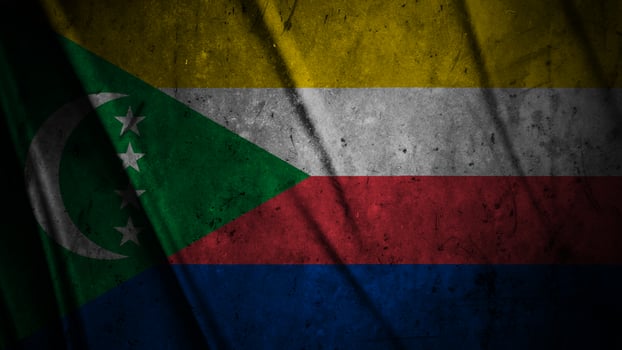 Comoros grunge silk flag waving in the wind background illustration, grunge textured flag on silk photo