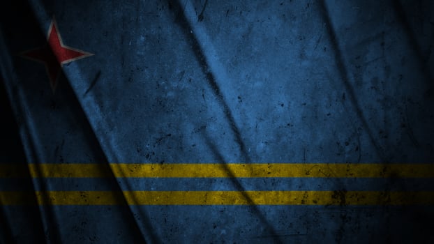 Aruba grunge silk flag waving in the wind background illustration, grunge textured flag on silk photo