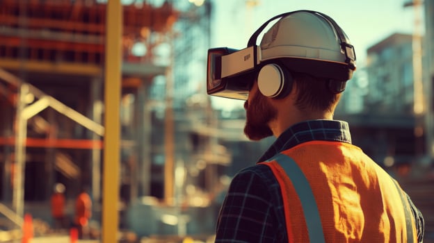 Construction professionals engage with virtual reality tools to visualize new real estate projects. photo