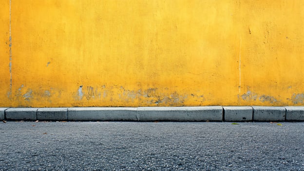 A yellow wall with a gray border photo