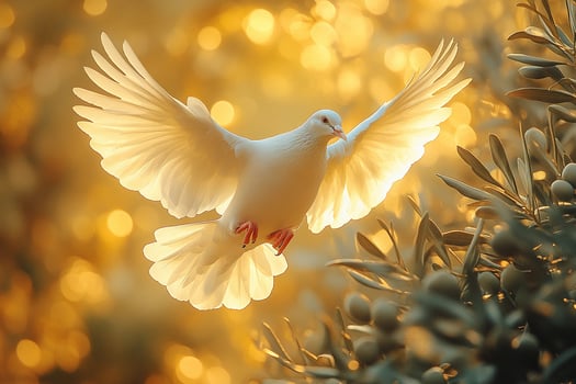 A white dove flying through the air with its wings spread photo