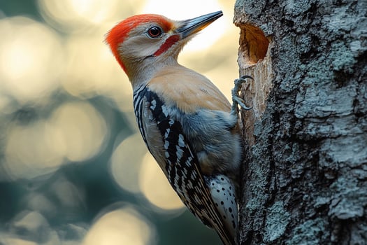 A bird with a red head and orange beak photo
