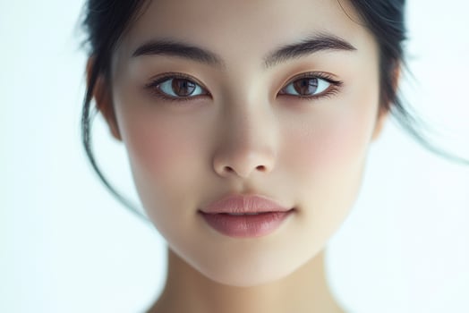 Beautiful asian woman with light skin and dark eyes photo