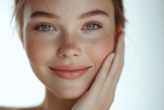 A woman with freckles on her face photo