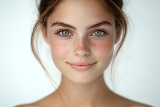 A beautiful young woman with freckles on her face photo