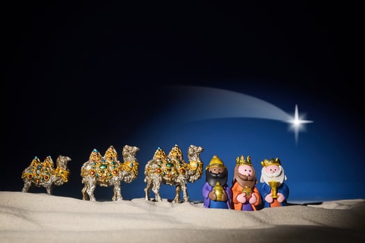 Epiphany. Three Wise Men and decorated camels photo
