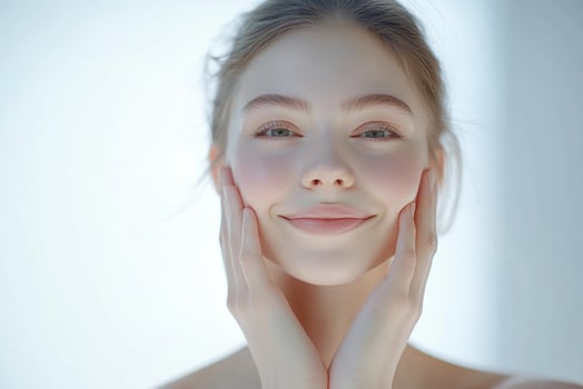 Beautiful young woman with clean skin and smiling photo