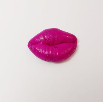 violet miniature cute handmade clay isolated sculpture mouth kiss lip color photo