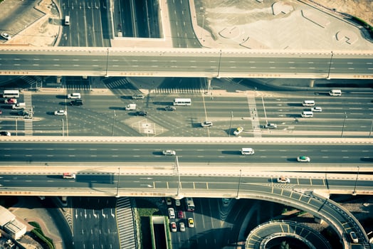 Top view of highway interchange in Dubai, UAE photo