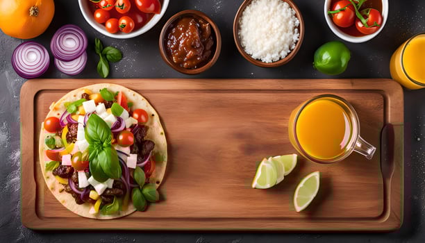 Delicious Taco with Fresh Ingredients on Wooden Cutting Board photo