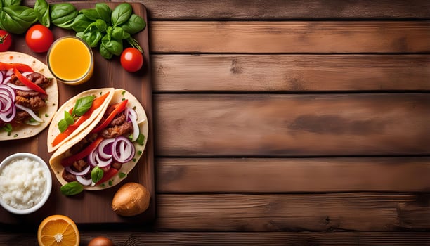 Delicious Tacos on Wooden Background photo