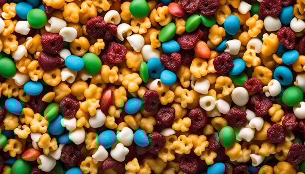 Colorful Snack Mix with M and Ms and Cereal photo