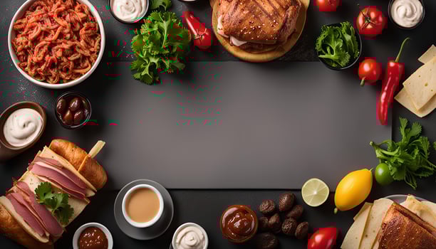 Food Ingredients Sandwich, Pulled Pork, Cheese, Dip, Vegetables photo