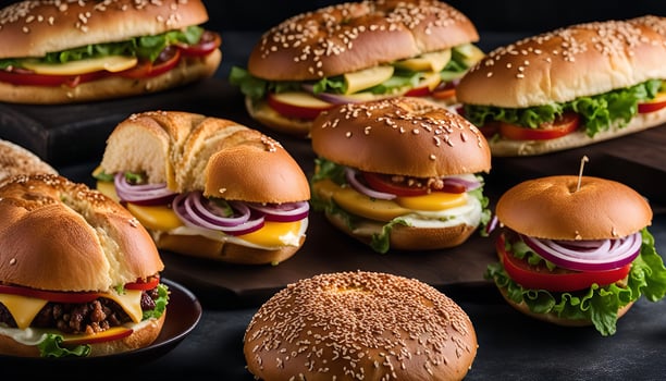 Assortment of Delicious Burgers with Various Toppings photo