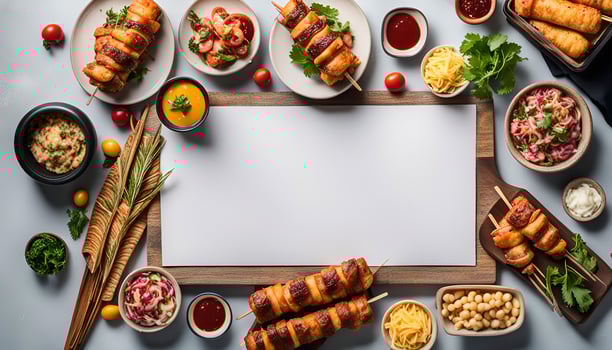 Food Photography Background with Various Appetizers photo