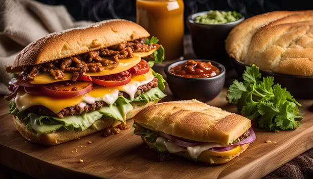 Delicious Sandwiches on a Wooden Board photo