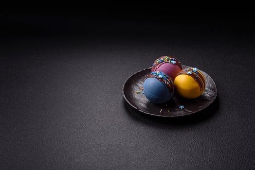 Sweet cocoa bombs with marshmallows and chocolate photo