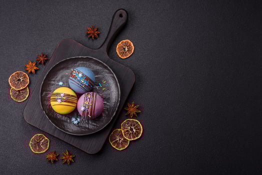 Sweet cocoa bombs with marshmallows and chocolate photo