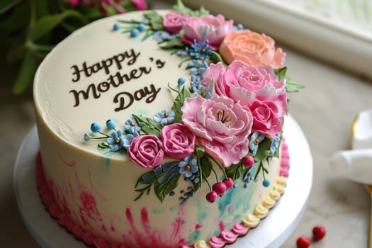 A cake with flowers and the words happy mother's day photo