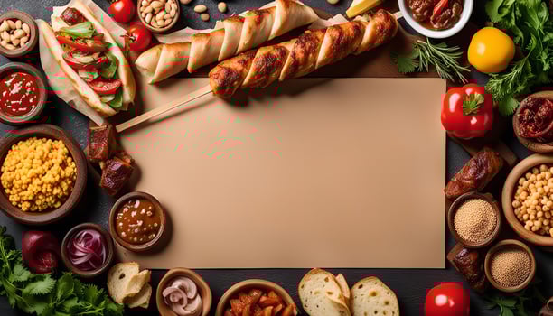 Delicious Food Arrangement with a Blank Brown Paper photo