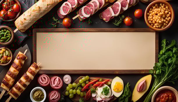 Delicious Food Flatlay with Blank Sign photo
