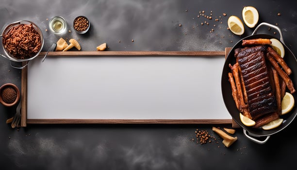 Smoked Salmon and Spices on Black Tabletop with White Frame photo