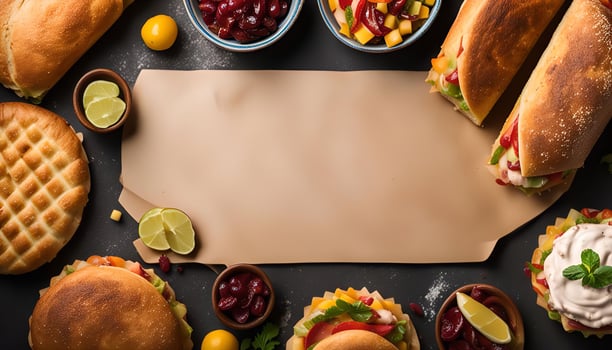 Flatlay of Delicious Sandwiches and Ingredients photo