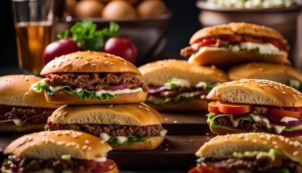 Close Up of Delicious Cheeseburgers with Sesame Seed Buns photo