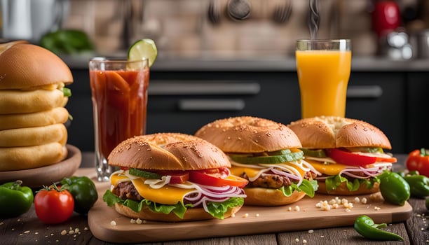 Delicious Burgers on a Wooden Board photo