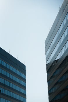 New building architecture on blue sky background,Low angle architectural exterior view of modern,copy space for text photo
