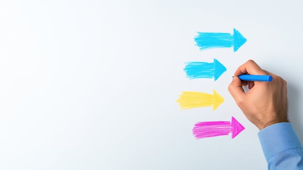Hand Drawing Flowchart with Colorful Arrows on Whiteboard Reflecting Process Planning and Creative Strategy in Office or Workspace Ideal for Business Presentation or Educational Content photo