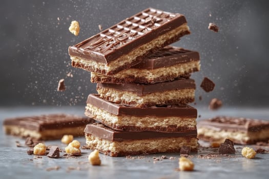Chocolate Crispy Layers Stack, Delicious Dessert, Close-up Photo