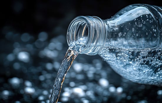 Water Pouring from Plastic Bottle, Close-up Macro Photography photo