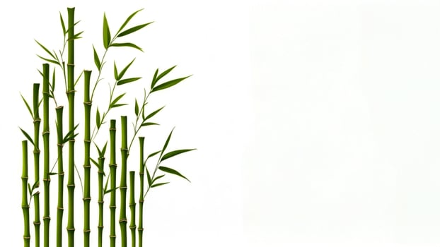 Green bamboo stalks grow vertically against a neutral background in a serene natural setting photo