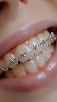 A woman with braces on her teeth photo