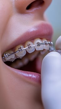 A woman with braces on her teeth photo