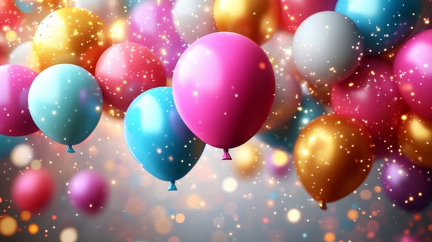 Many colorful balloons are floating in the air photo