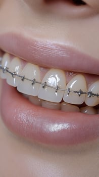 A woman with braces on her teeth photo