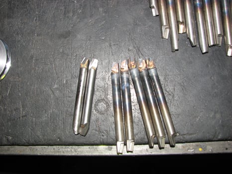 Lathe turning tools with carbide tips close-up, Metalworking tools. Industrial metalworking tools. Designed to work on a screw-cutting lathe. photo