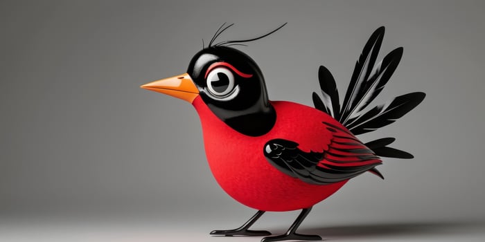 A cartoon bird with red and black feathers photo
