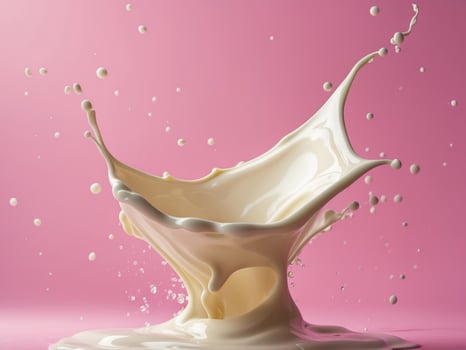 A splash of milk on a pink background photo