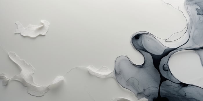 A black and white painting of a white and black swirl photo