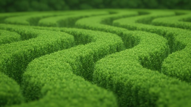 Enchanting Maze of Lush Green Hedges in an Uncharted Orchard Labyrinth Under a Beautiful Arc With a Captivating Green Screen Effect, Perfect for Peaceful Reflections and Nature-Inspired Designs photo