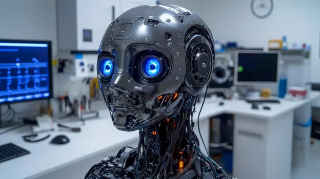 A close-up of the robot's head photo