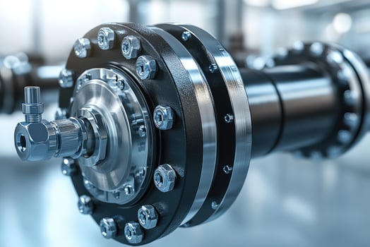 Industrial part connecting pipes with bolts and screws in modern factory photo