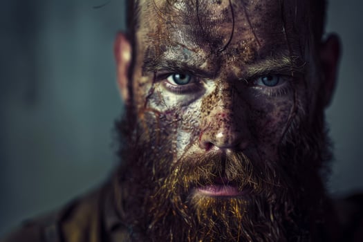 A man with a beard and dirty face photo