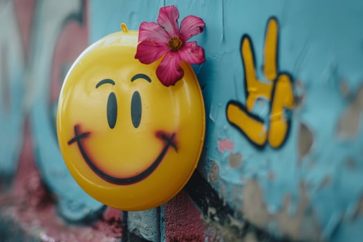 A smiley face with a flower on it photo